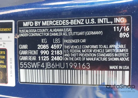 2017 Mercedes-Benz C 300 из США, поврежденный, VIN 55SWF4JB6HU199163